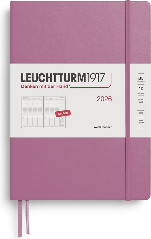 Planer tygodniowy kolumnowy w twardej oprawie Leuchtturm 1917 2026 EN B5 brudny róż