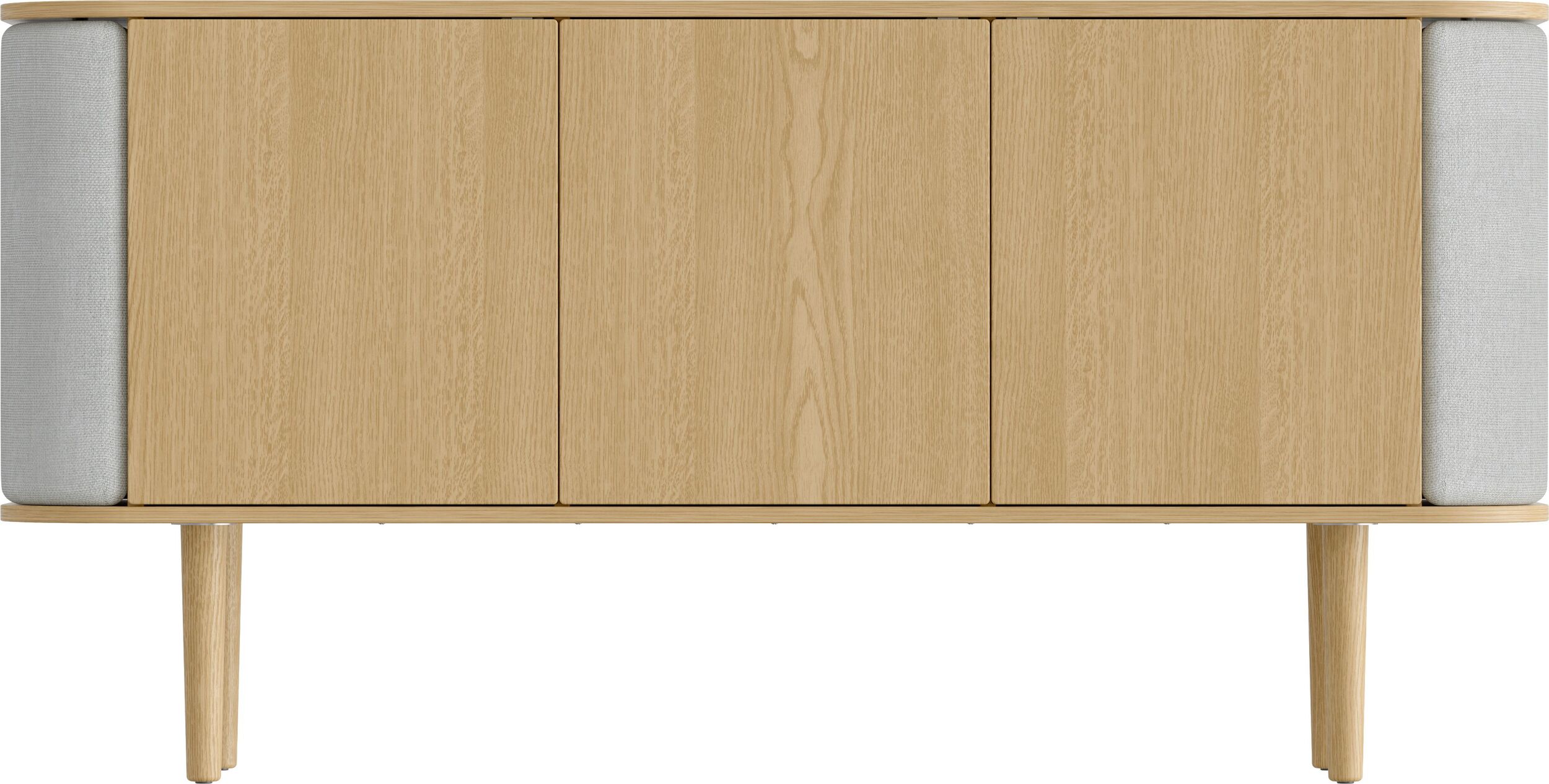 Komoda trzydrzwiowa Treasures dąb i jasnoszara tkanina