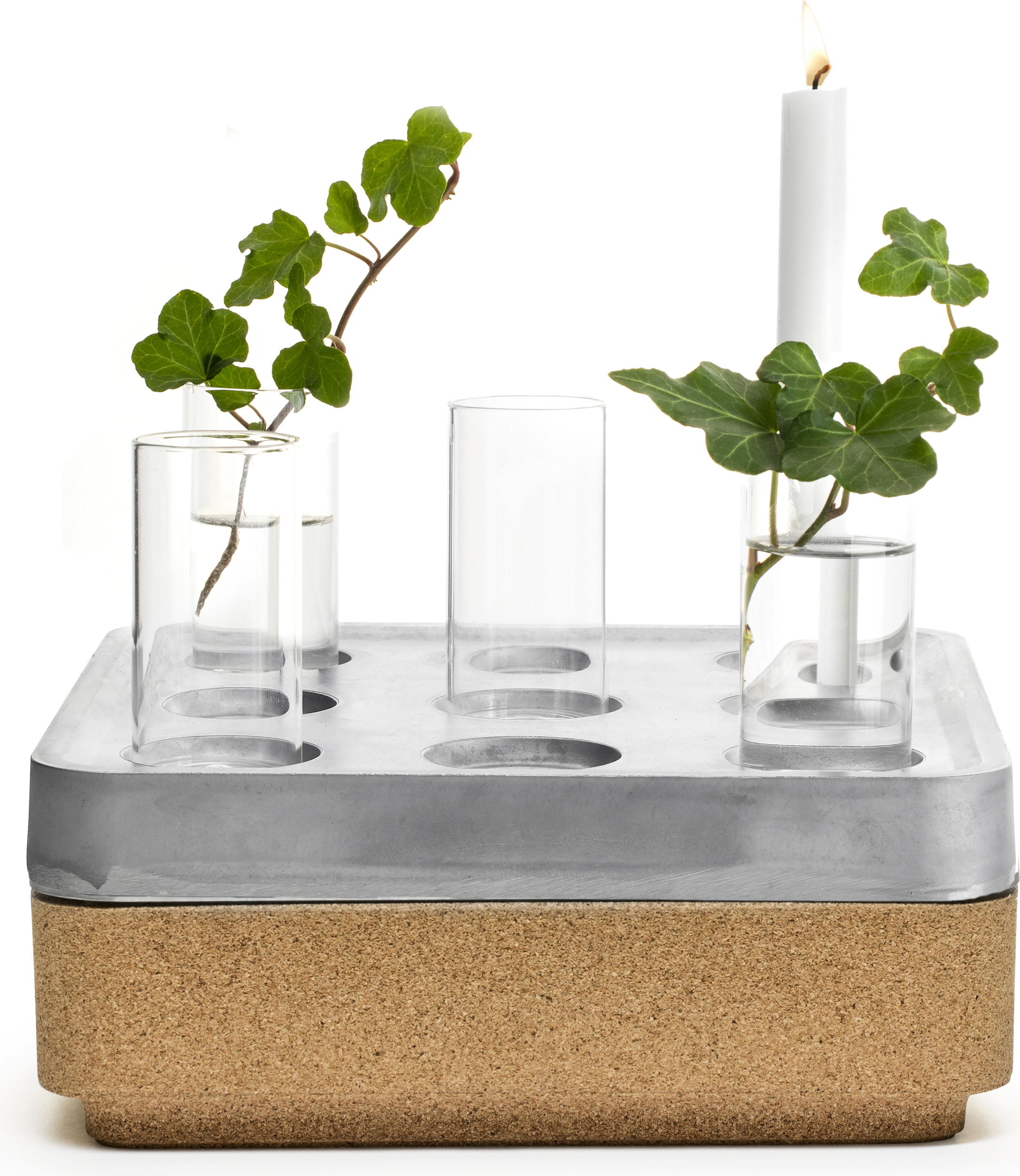 Świecznik Stumpastaken S aluminium z 4 wazonami i podstawką 6 el.