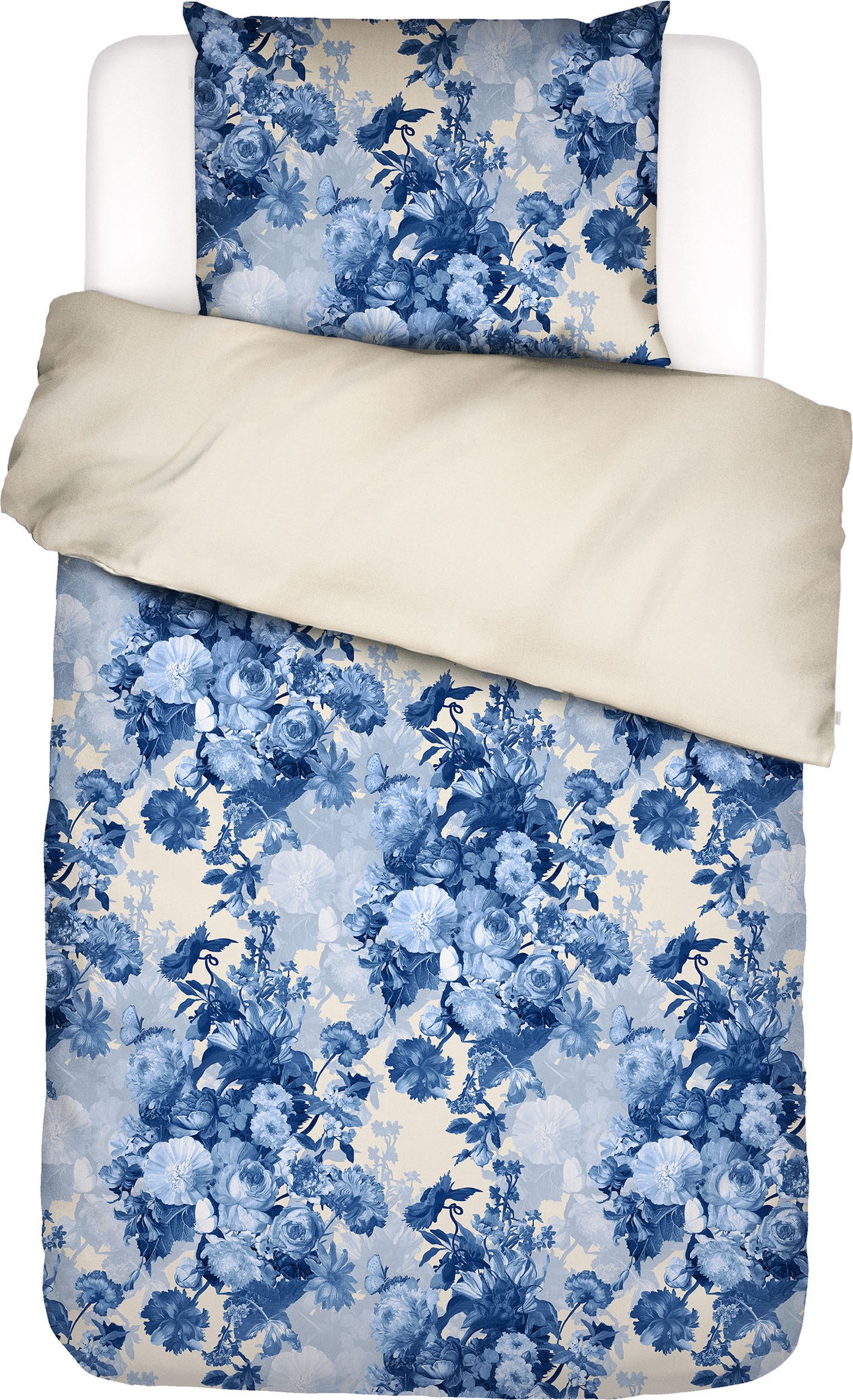 Pościel Leila 140 x 200 cm niebiesko-beżowa z poszewką na poduszkę 70 x 90 cm zapięcie suwak