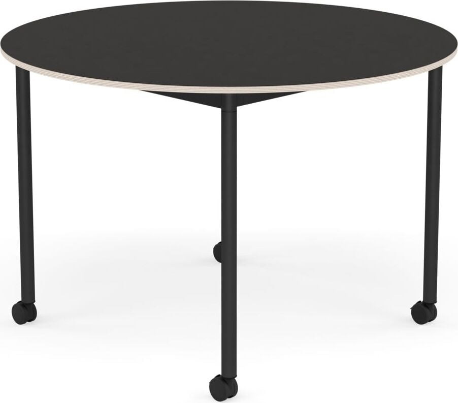 Stół na kółkach Base okrągły 110 cm czarny linoleum nogi czarne
