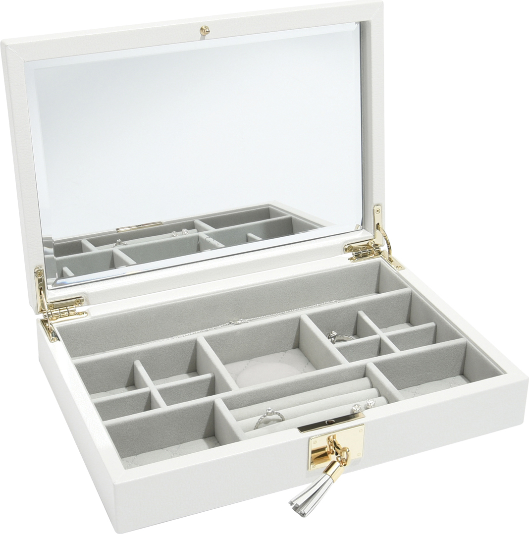 Szkatułka na biżuterię Loves Luxury biała z pokrywką i lusterkiem