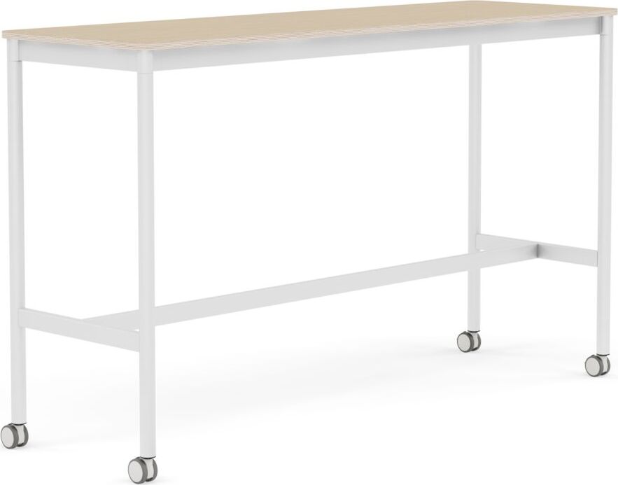 Stół na kółkach Base 50 x 160 x 95 cm okleina dąb lakierowany nogi białe