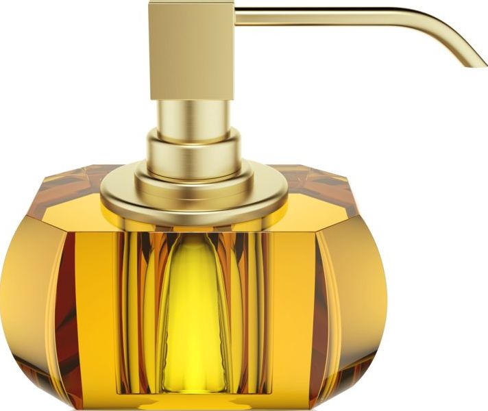 Dozownik do mydła Kristall bursztynowy z pompą złoty mat