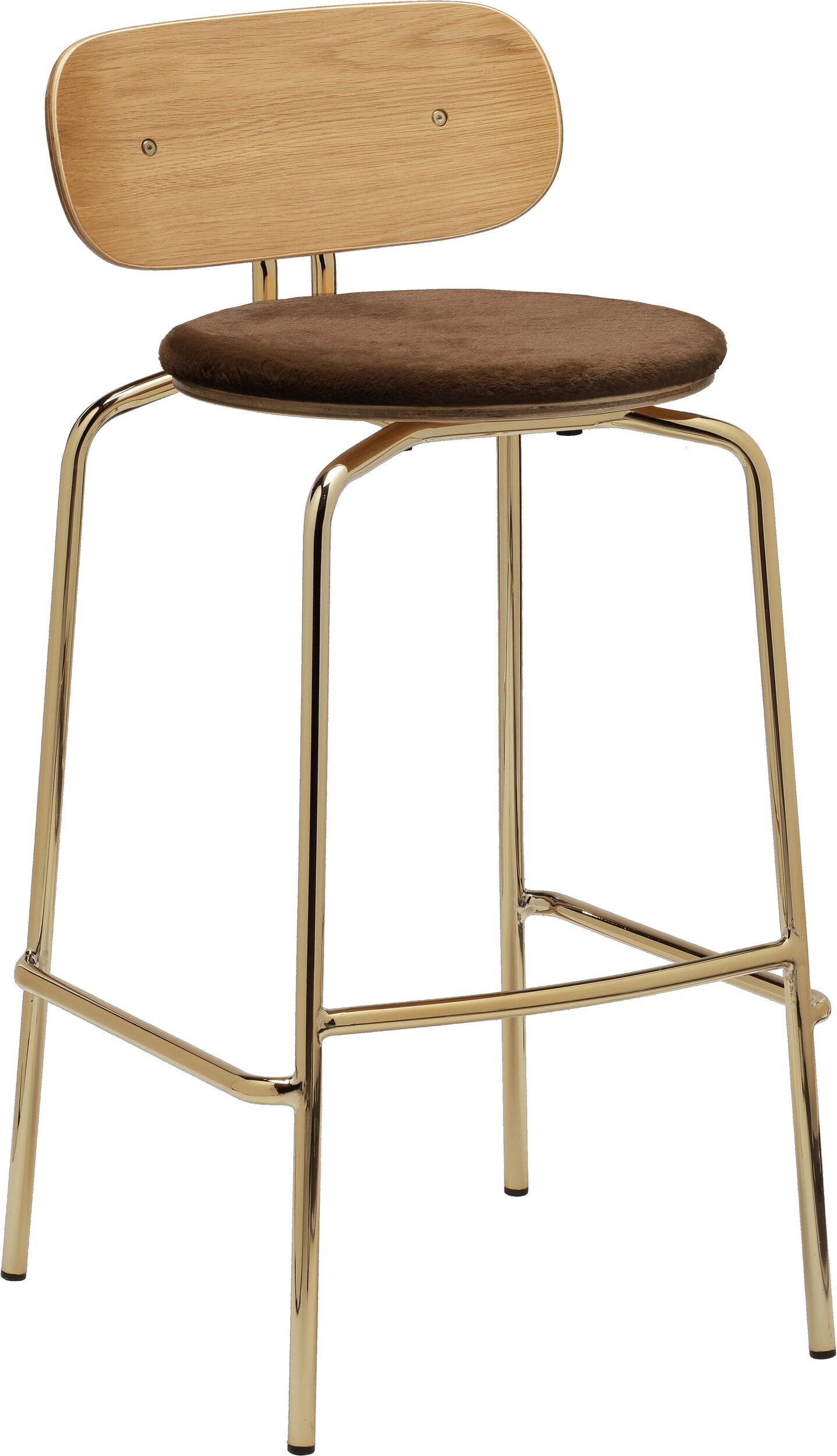 Krzesło barowe Curious Teddy brązowe z tapicerowanym siedziskiem na mosiężnych nogach