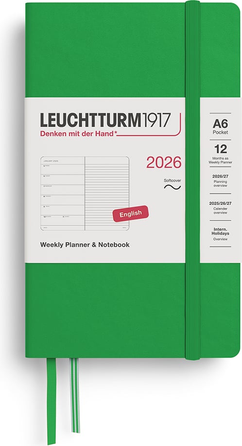 Planer tygodniowy z notatnikiem w linię w miękkiej oprawie Leuchtturm 1917 2026 EN A6 jasnozielony