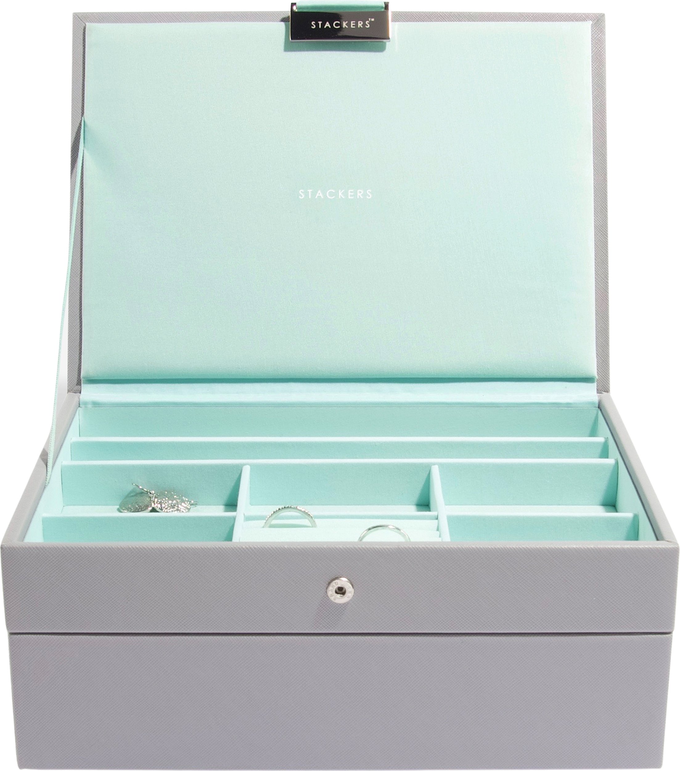 Szkatułka na biżuterię Stackers podwójna classic szaro-miętowa