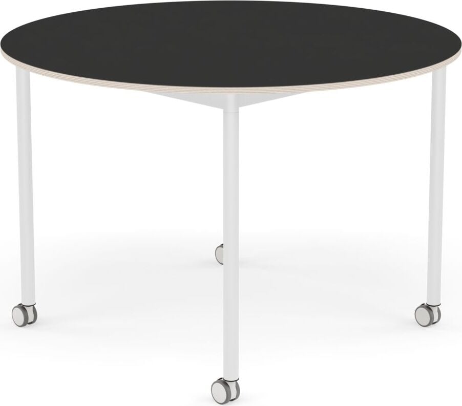 Stół na kółkach Base okrągły 110 cm czarny nanolaminat nogi białe