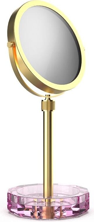 Lusterko kosmetyczne Kristall złoty mat z różową podstawką