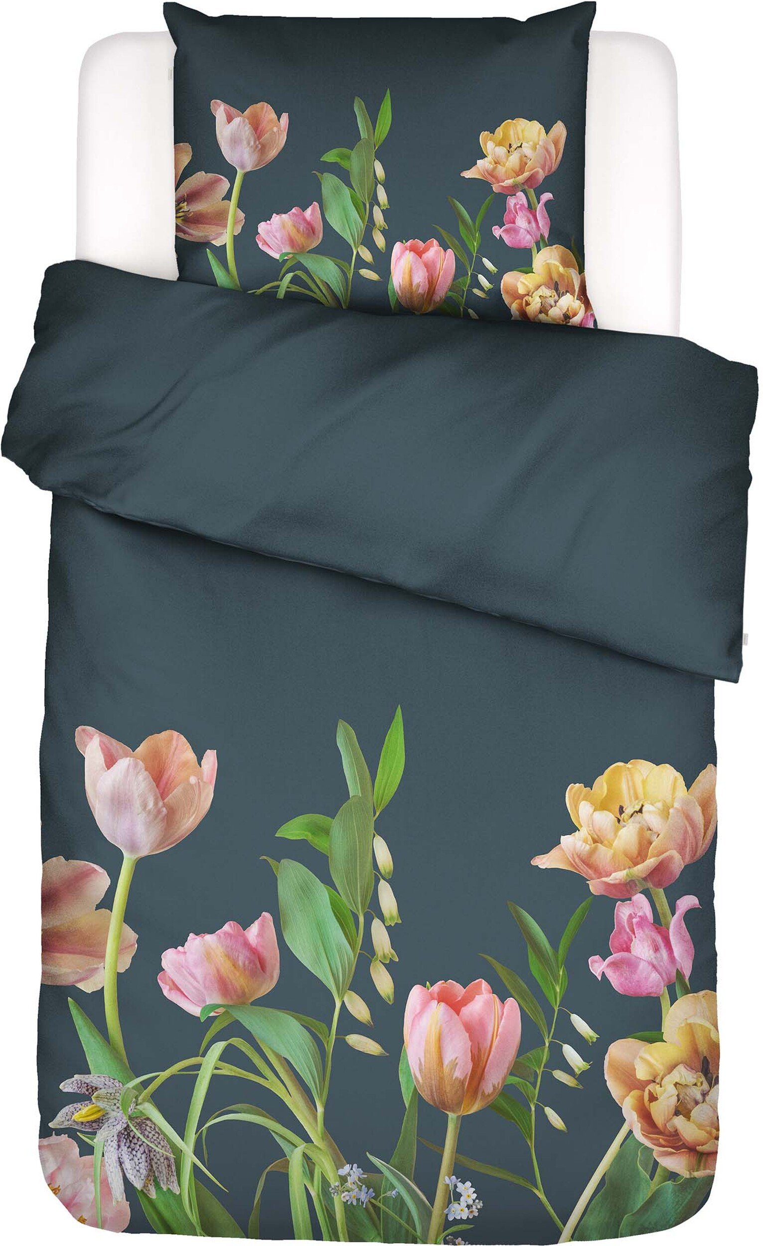 Pościel Eloise 155 x 220 cm ciemnozielona z poszewką na poduszkę 80 x 80 cm zapięcie suwak