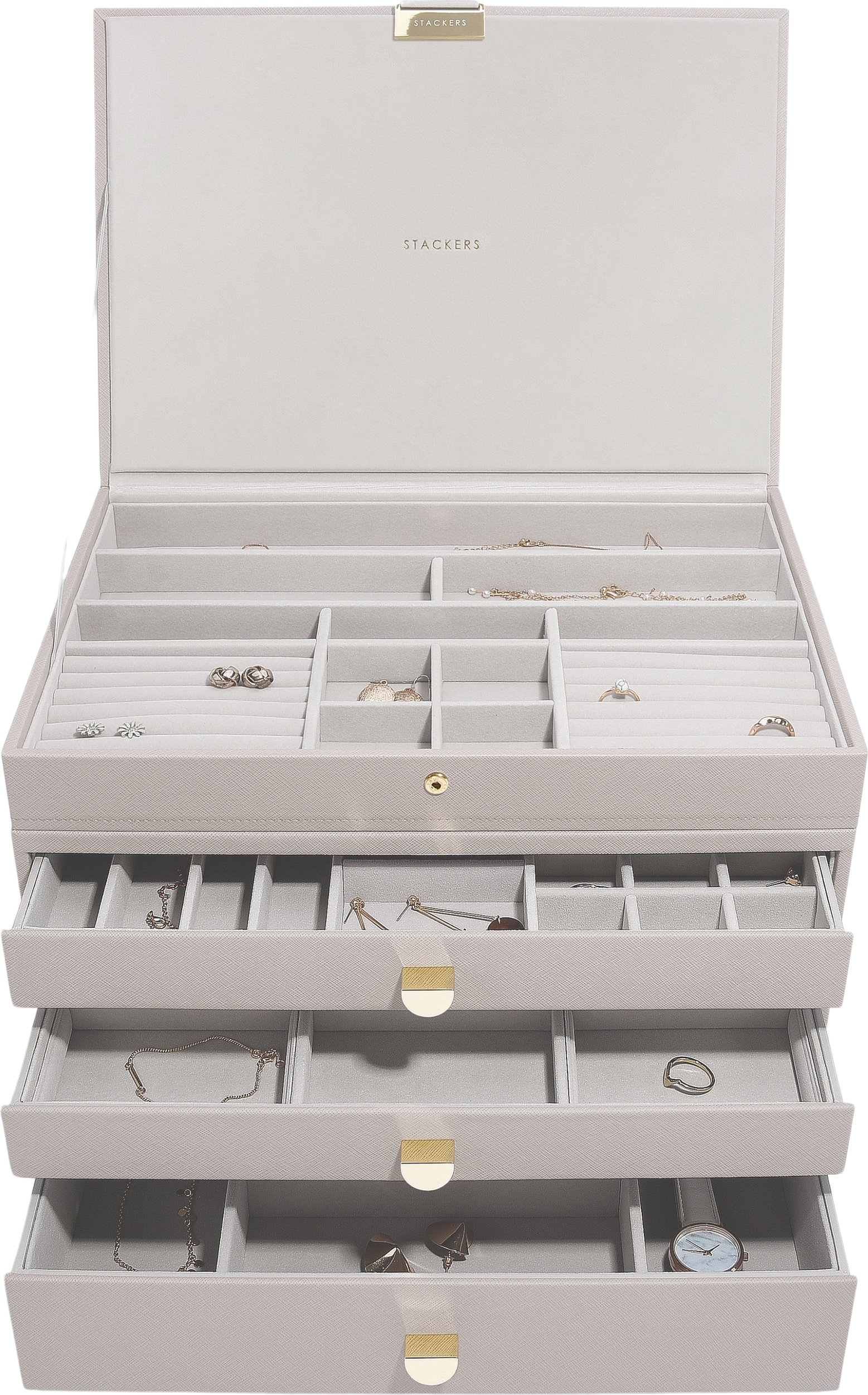 Szkatułka na biżuterię Stackers poczwórna supersize taupe z 3 szufladami