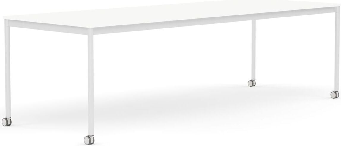 Stół na kółkach Base 90 x 250 cm biały laminowany ABS nogi białe