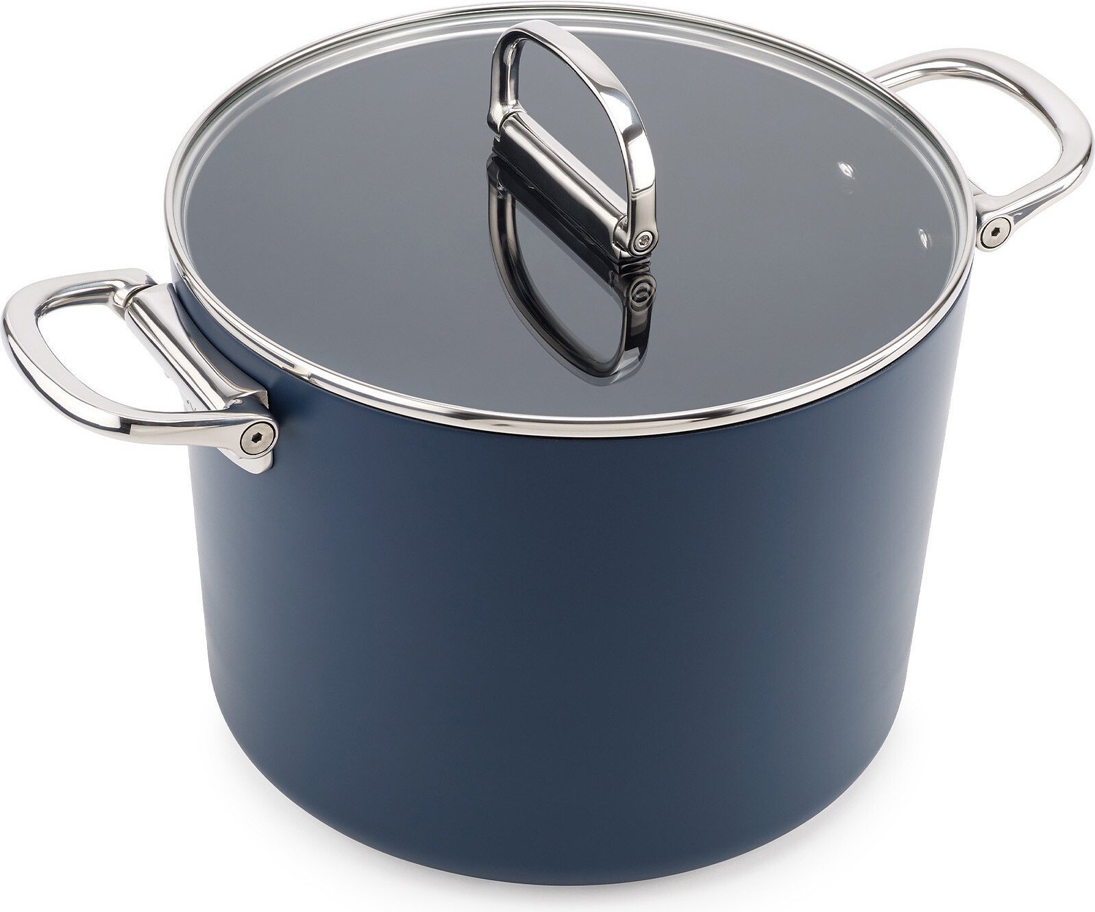 Garnek Space wysoki 25 cm niebieski ze składanymi uchwytami i pokrywką