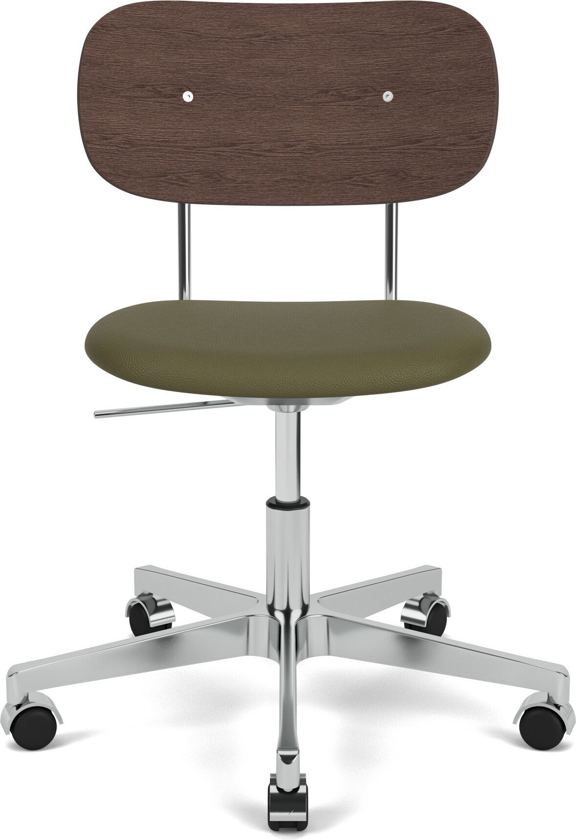 Krzesło obrotowe Co Sierra zielone oparcie ciemny dąb siedzisko skórzane na aluminiowych nogach