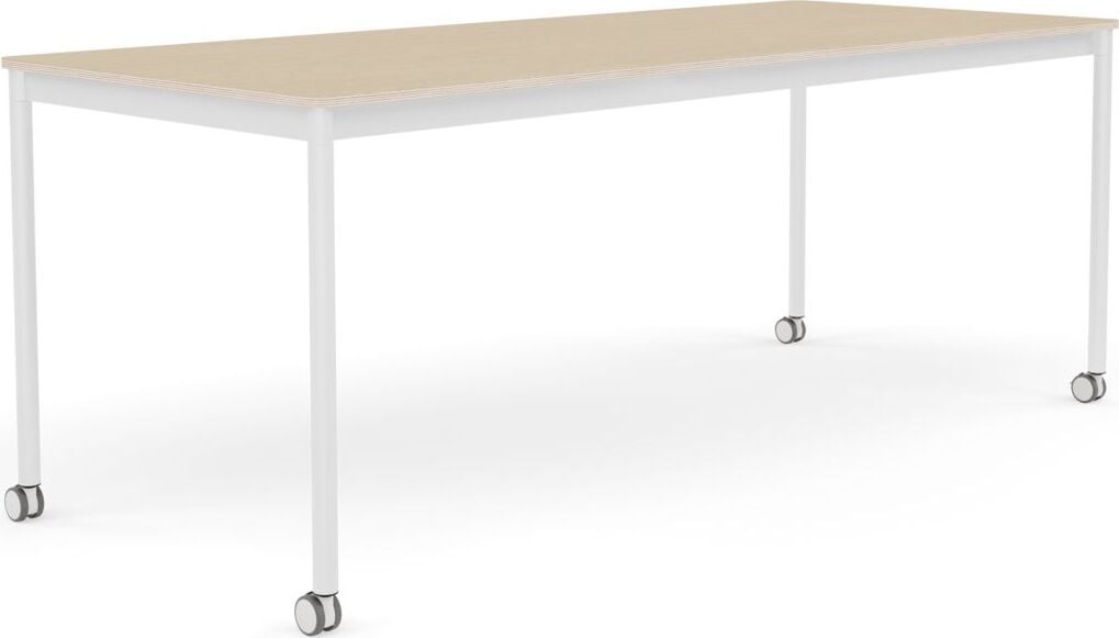 Stół na kółkach Base 80 x 190 cm okleina dąb lakierowany nogi białe