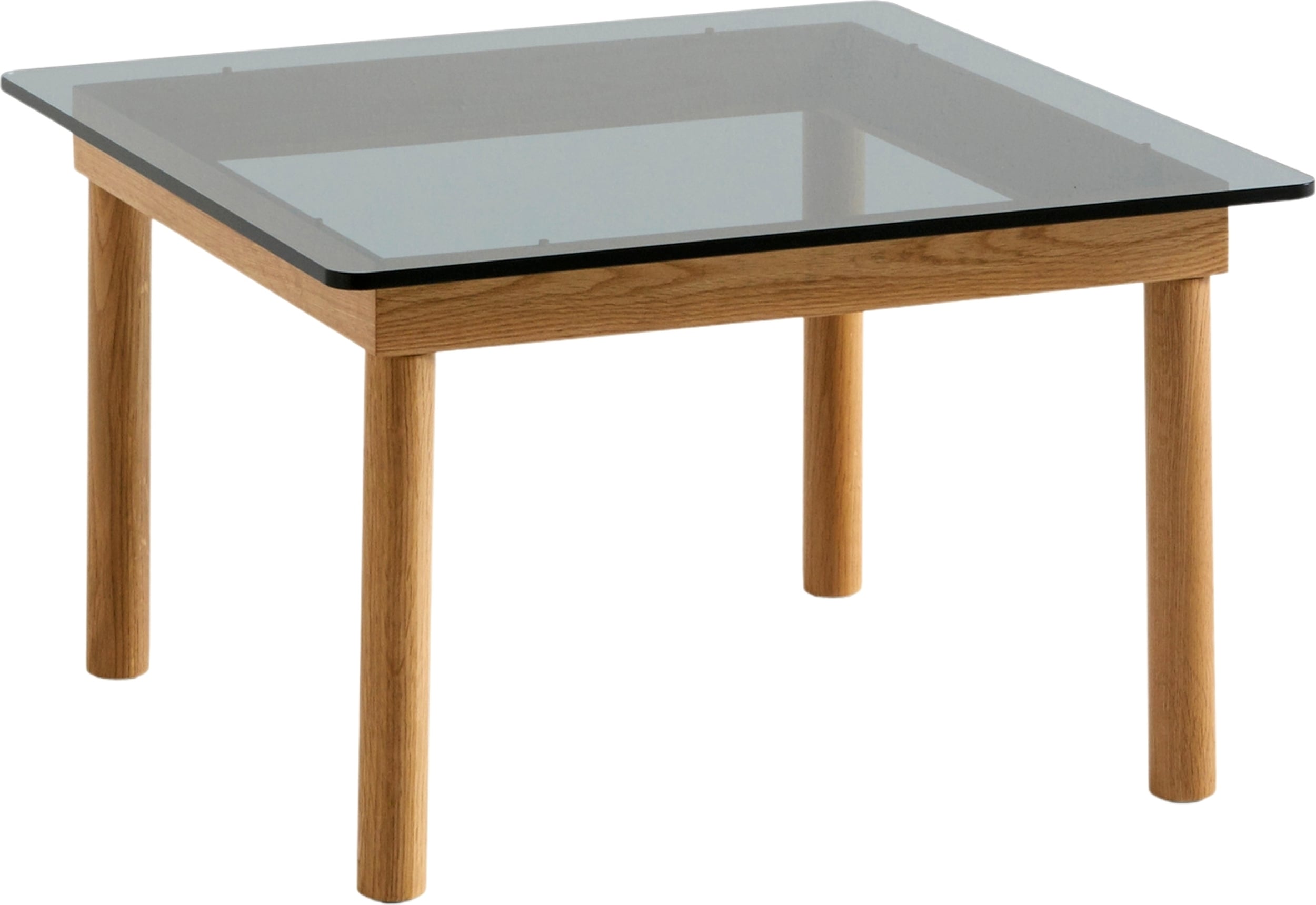 Stolik kawowy Kofi 60 x 60 cm blat szkło gładkie przyciemniane z nogami dąb