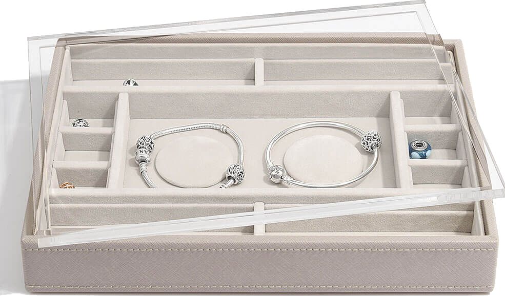 Szkatułka na charmsy Stackers taupe z przegródkami i pokrywką