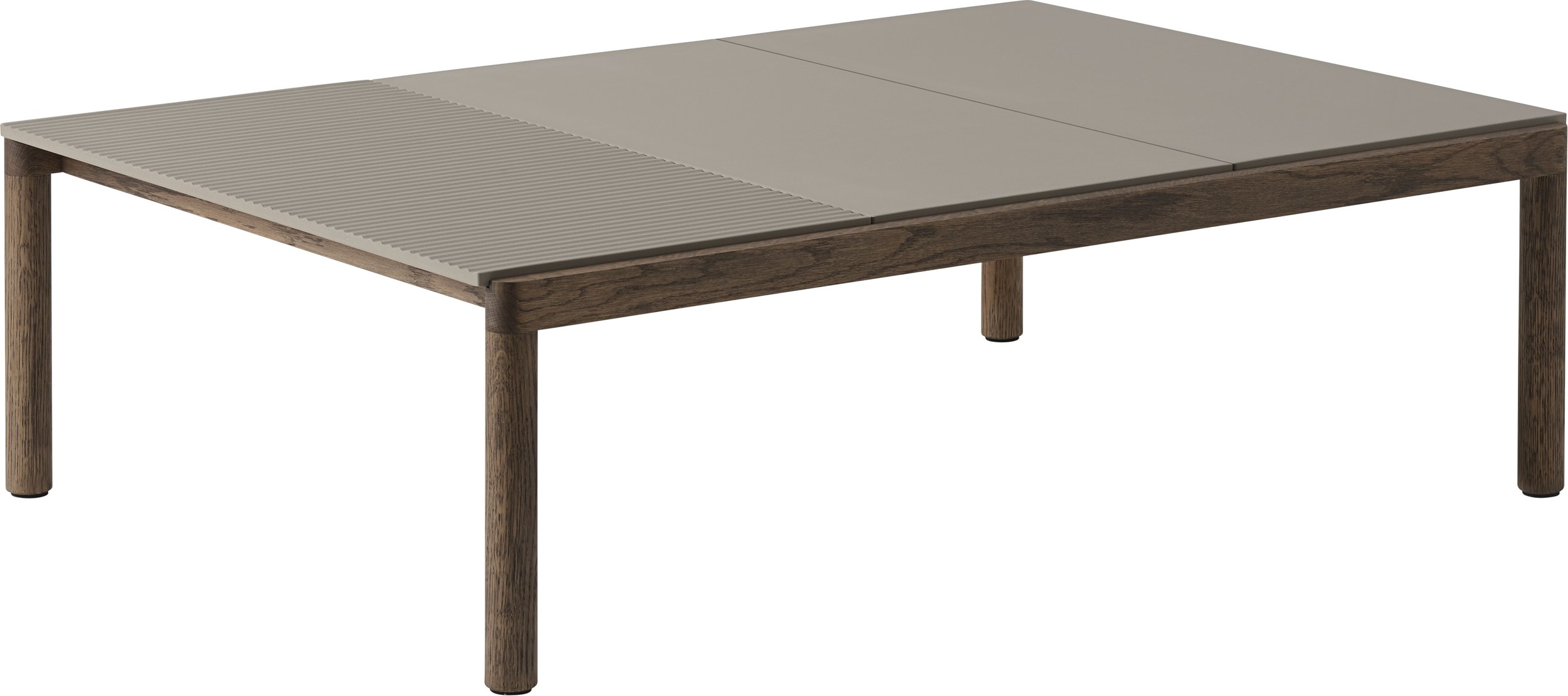 Stolik kawowy Couple karbowany 120 x 84 x 35 cm taupe na ciemnych dębowych nogach