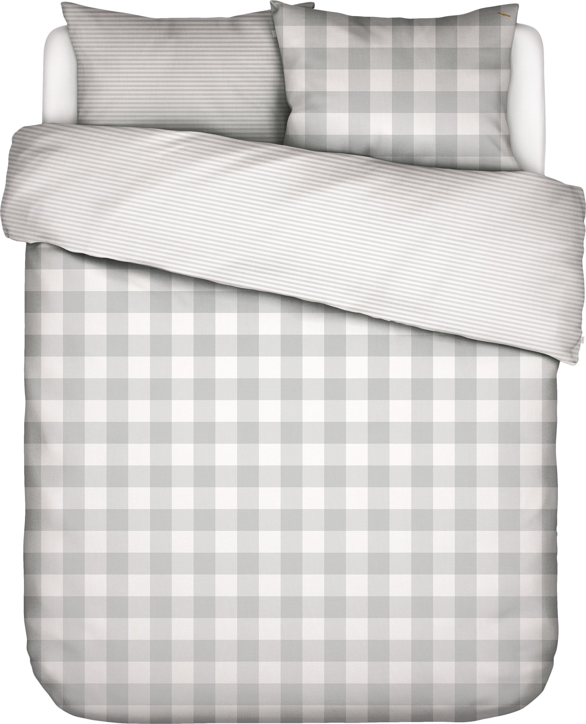 Pościel Chess 260 x 220 cm biało-szara z 2 poszewkami na poduszki 60 x 70 cm zapięcie flap
