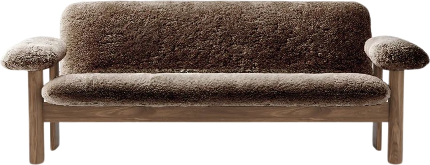 Sofa dwuosobowa Brasilia Sheepskin brązowa na orzechowych nogach