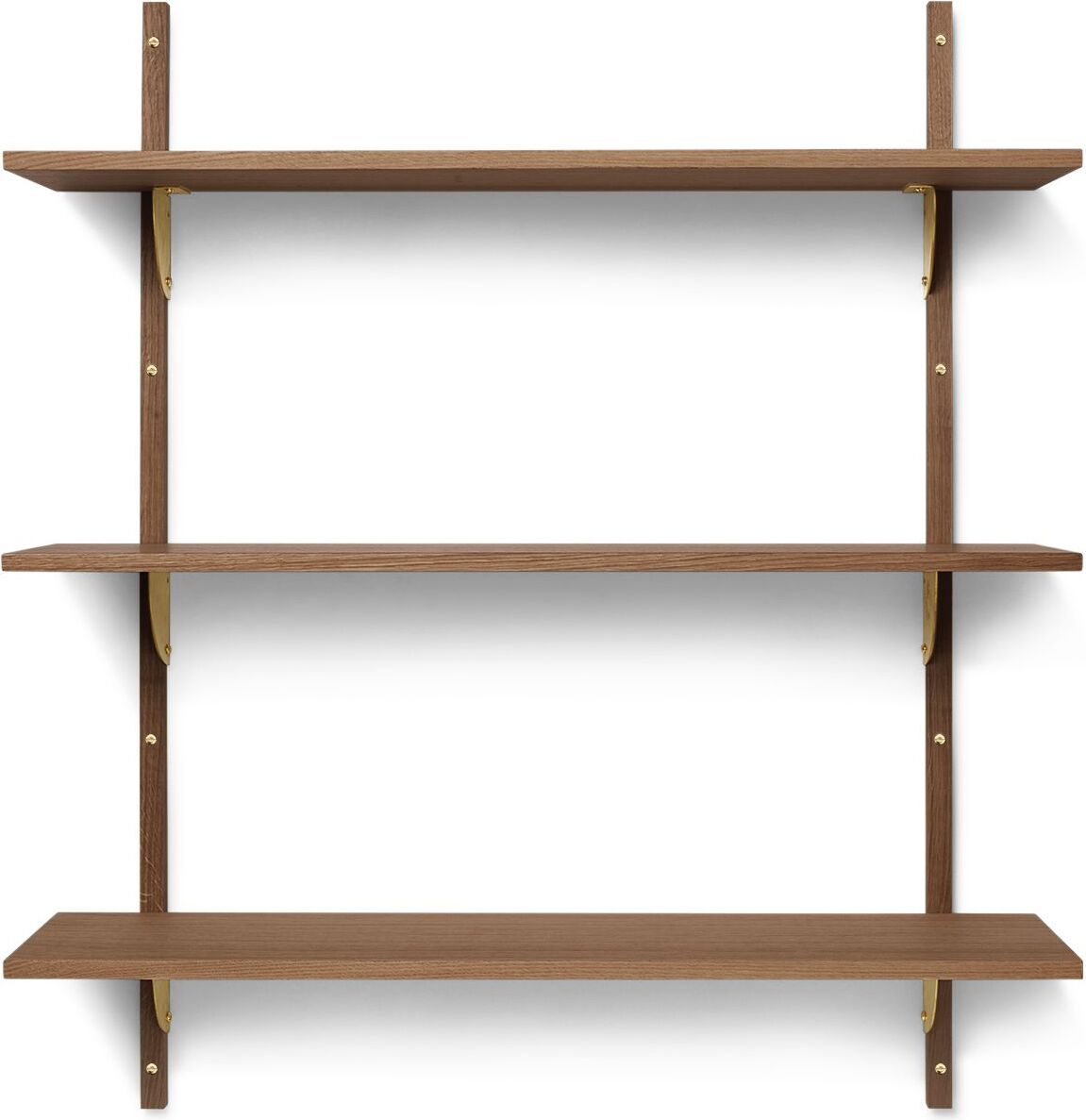 Półka Sector potrójna 87 cm ciemny dąb z mosiężnym mocowaniem