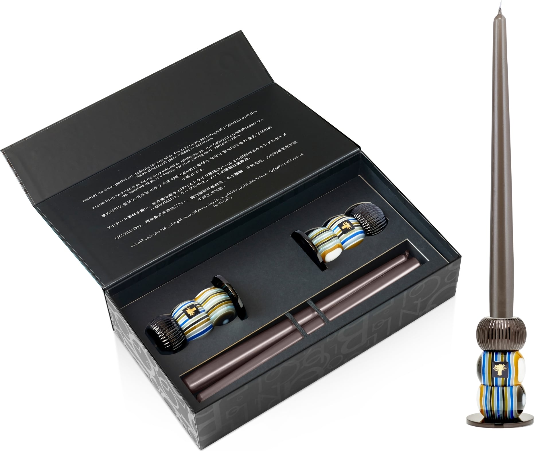 Zestaw świeczników ze świecami Gemelli Bronze 4 el.