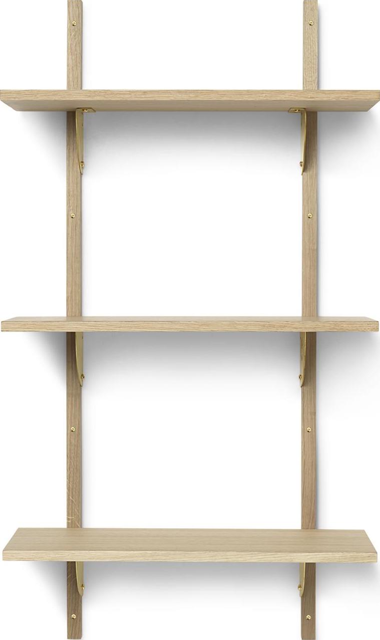 Półka Sector potrójna 54 cm jasny dąb z mosiężnym mocowaniem