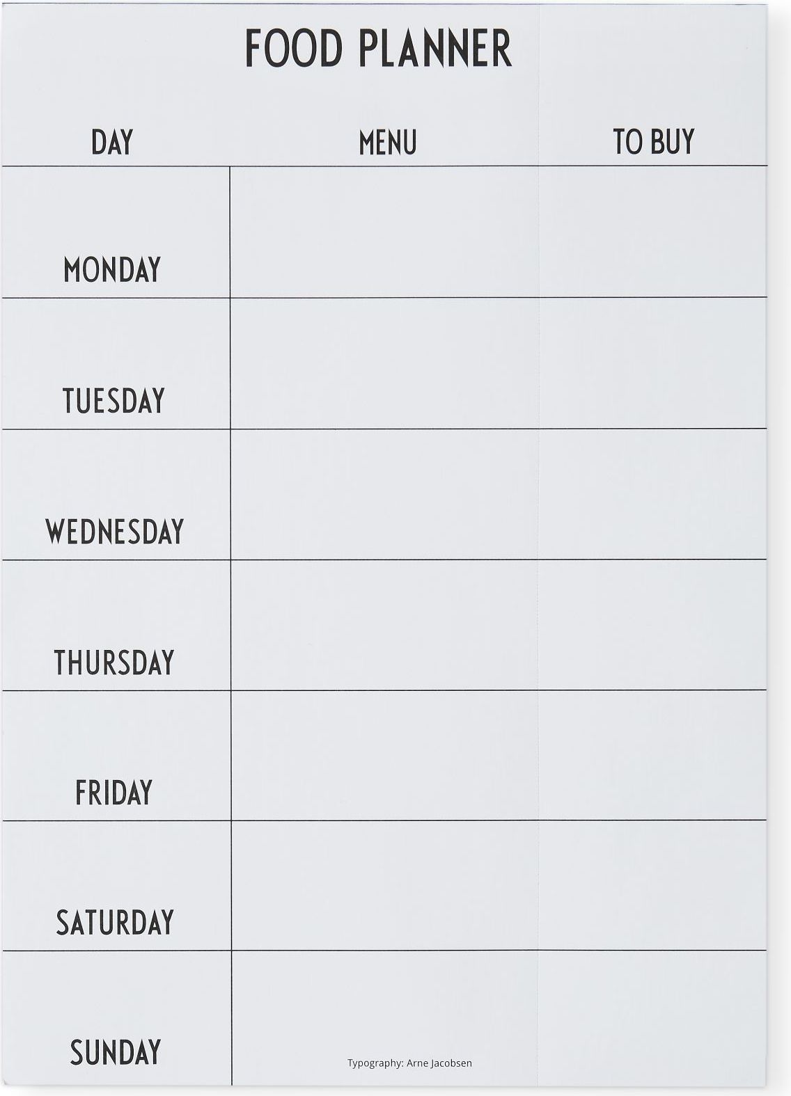Planer tygodniowy posiłków Design Letters biały