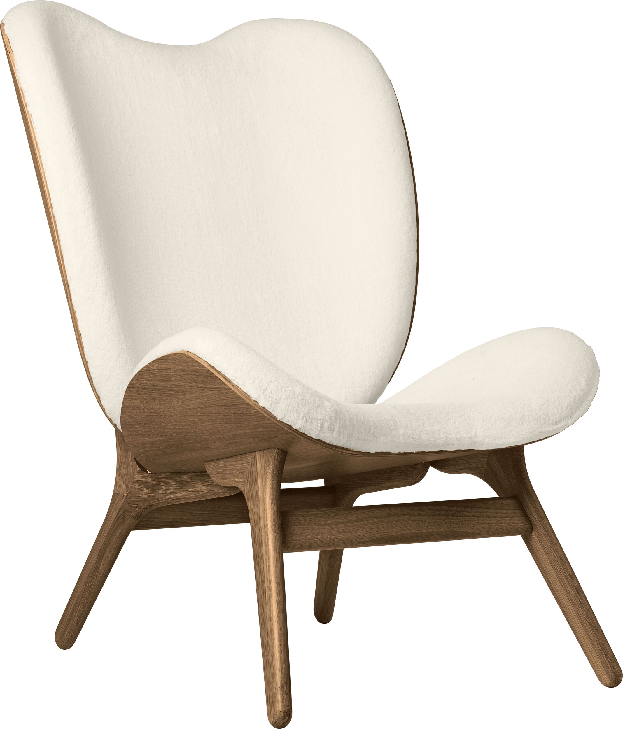 Fotel Conversation Piece Teddy 106 cm biały na ciemnych dębowych nogach