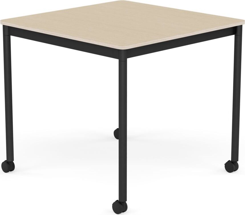 Stół na kółkach Base kwadratowy 80 cm okleina dąb lakierowany nogi czarne