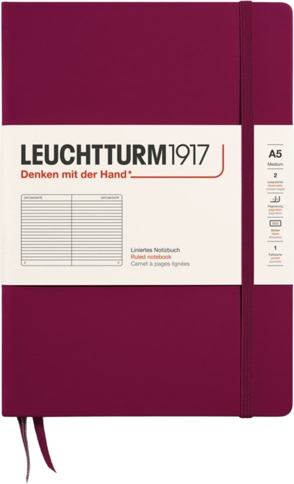 Notes w linię w twardej oprawie Leuchtturm 1917 A5 251 stron bordowy 80 g/m²