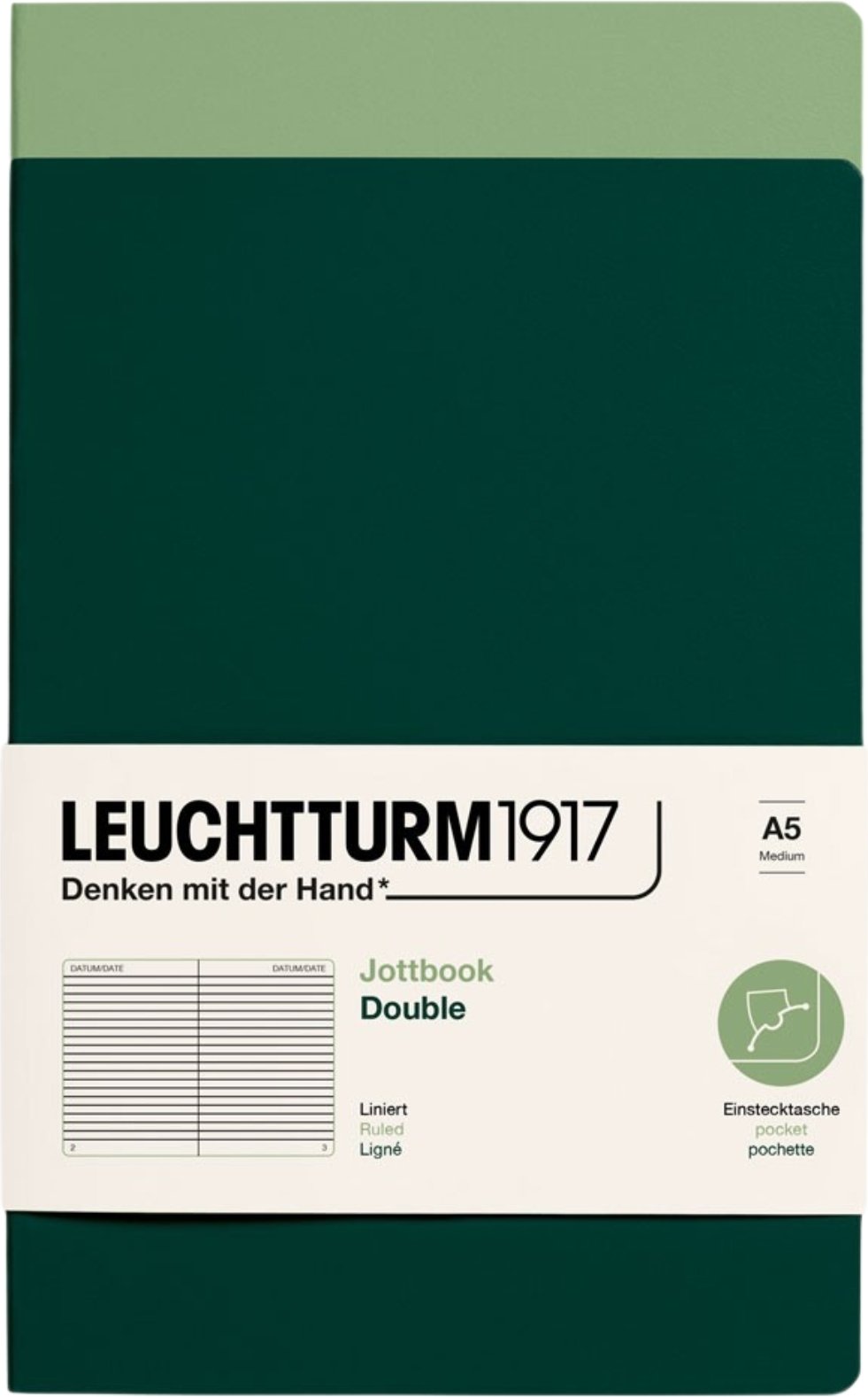 Notesy w linię w oprawie flex Jottbook A5 zielone 80 g/m² 2 szt.