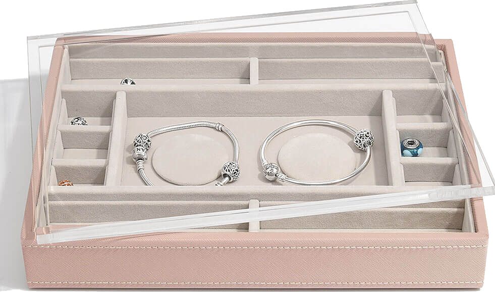 Szkatułka na charmsy Stackers jasnoróżowa z przegródkami i pokrywką