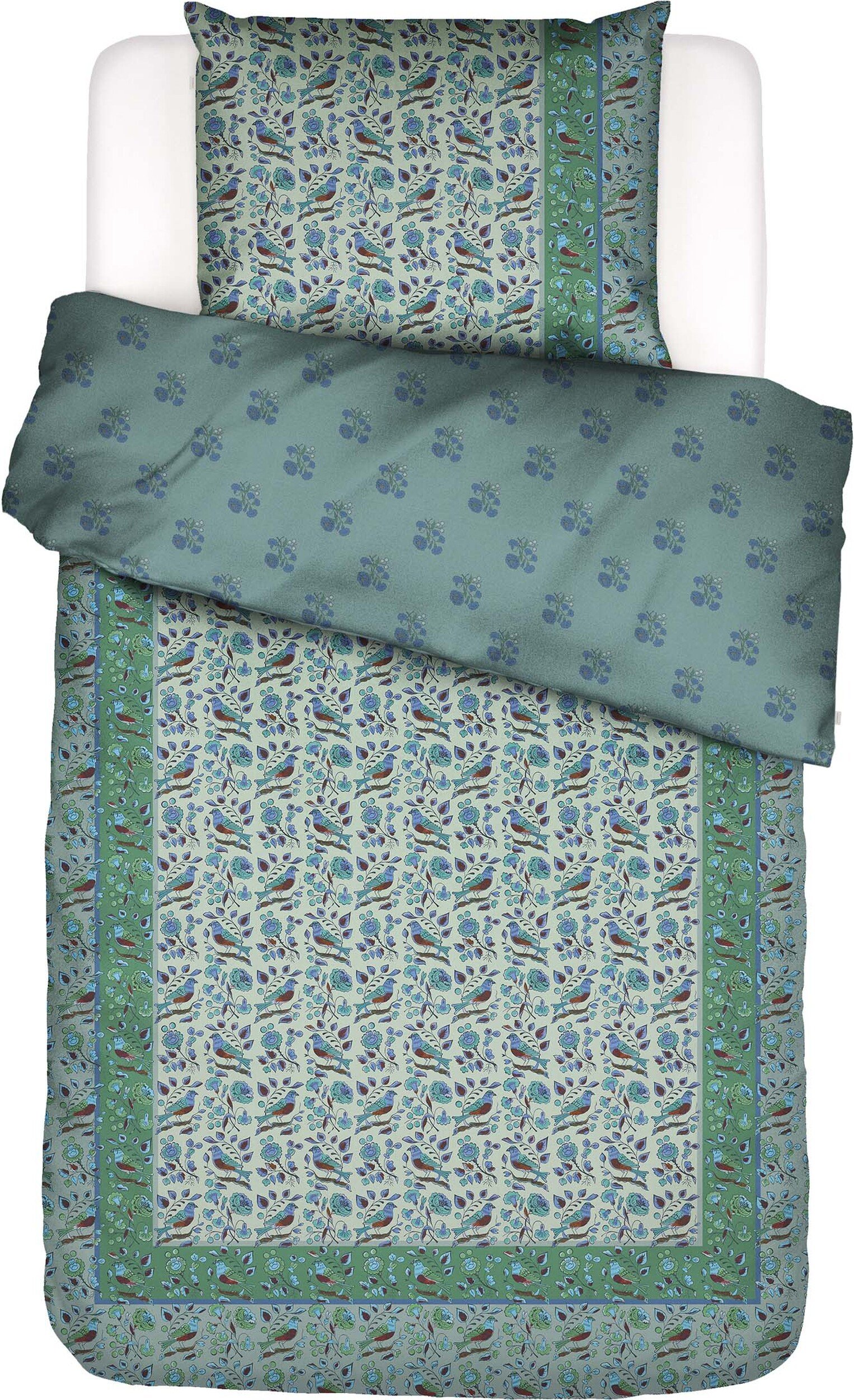 Pościel Valeria 140 x 220 cm zielona z poszewką na poduszkę 60 x 70 cm zapięcie flap