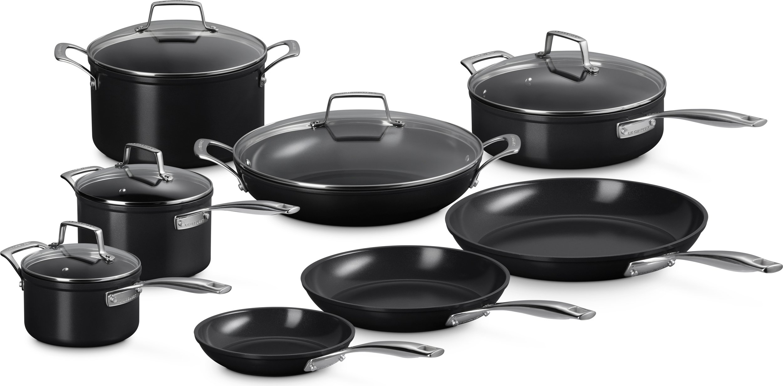 Zestaw garnków i patelni Le Creuset czarny aluminium nieprzywierające 8 el.