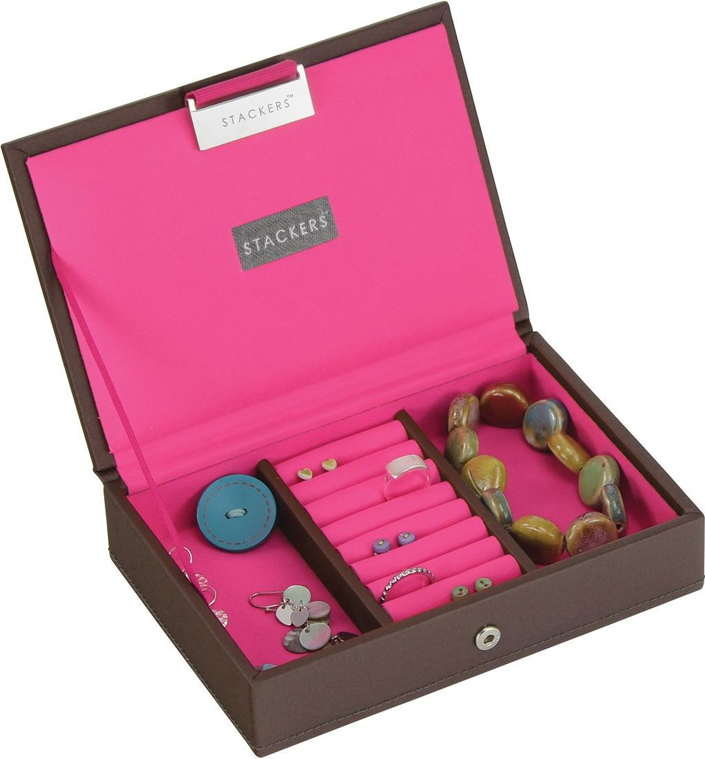 Szkatułka na biżuterię Stackers mini czekoladowo-różowa z pokrywką