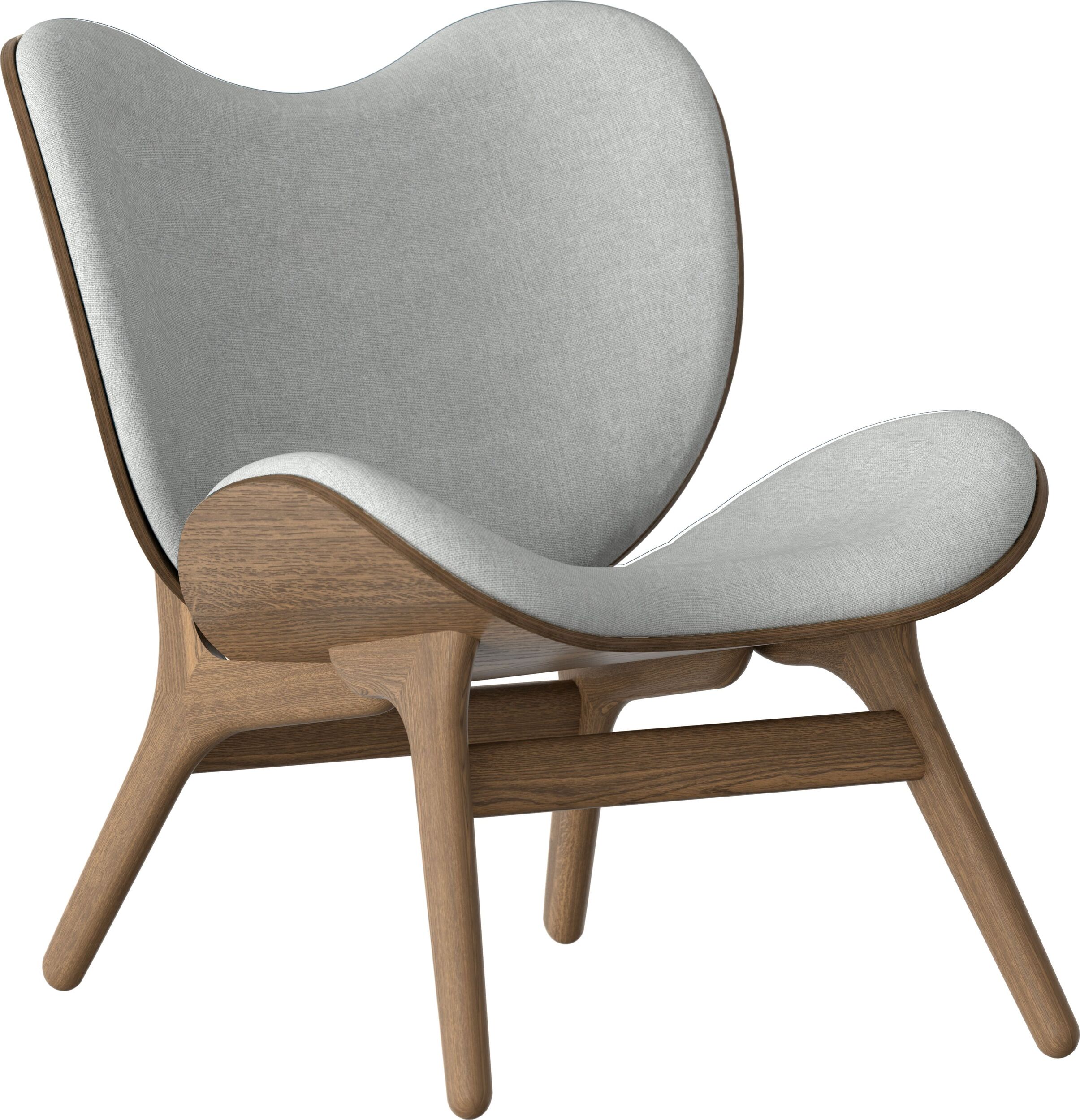 Fotel Conversation Piece jasnoszary na ciemnych dębowych nogach