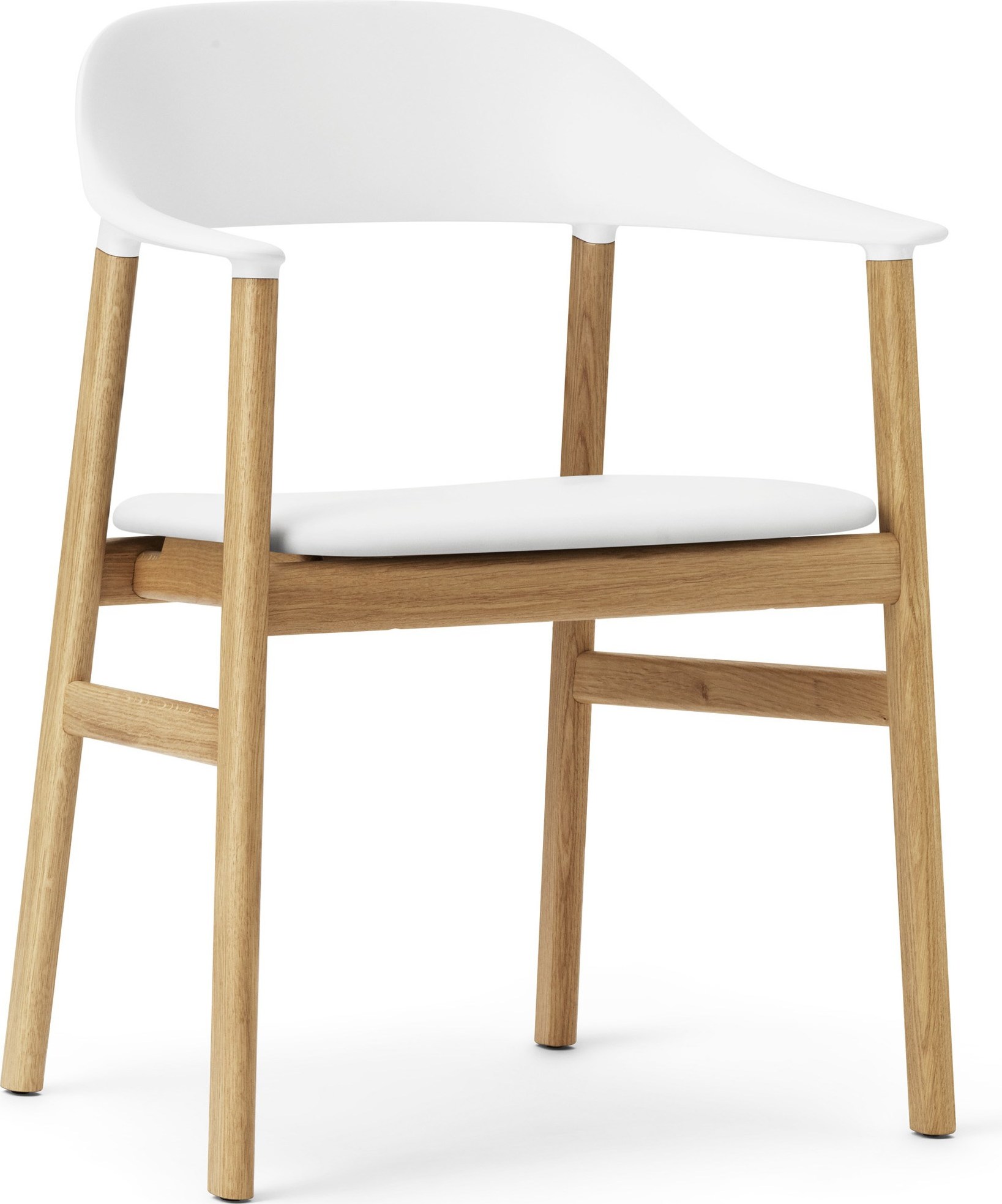 Krzesło z podłokietnikami Herit jasny dąb siedzisko skórzane białe