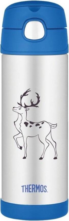 Butelka termiczna ze słomką jeleń 470 ml srebrno-niebieska