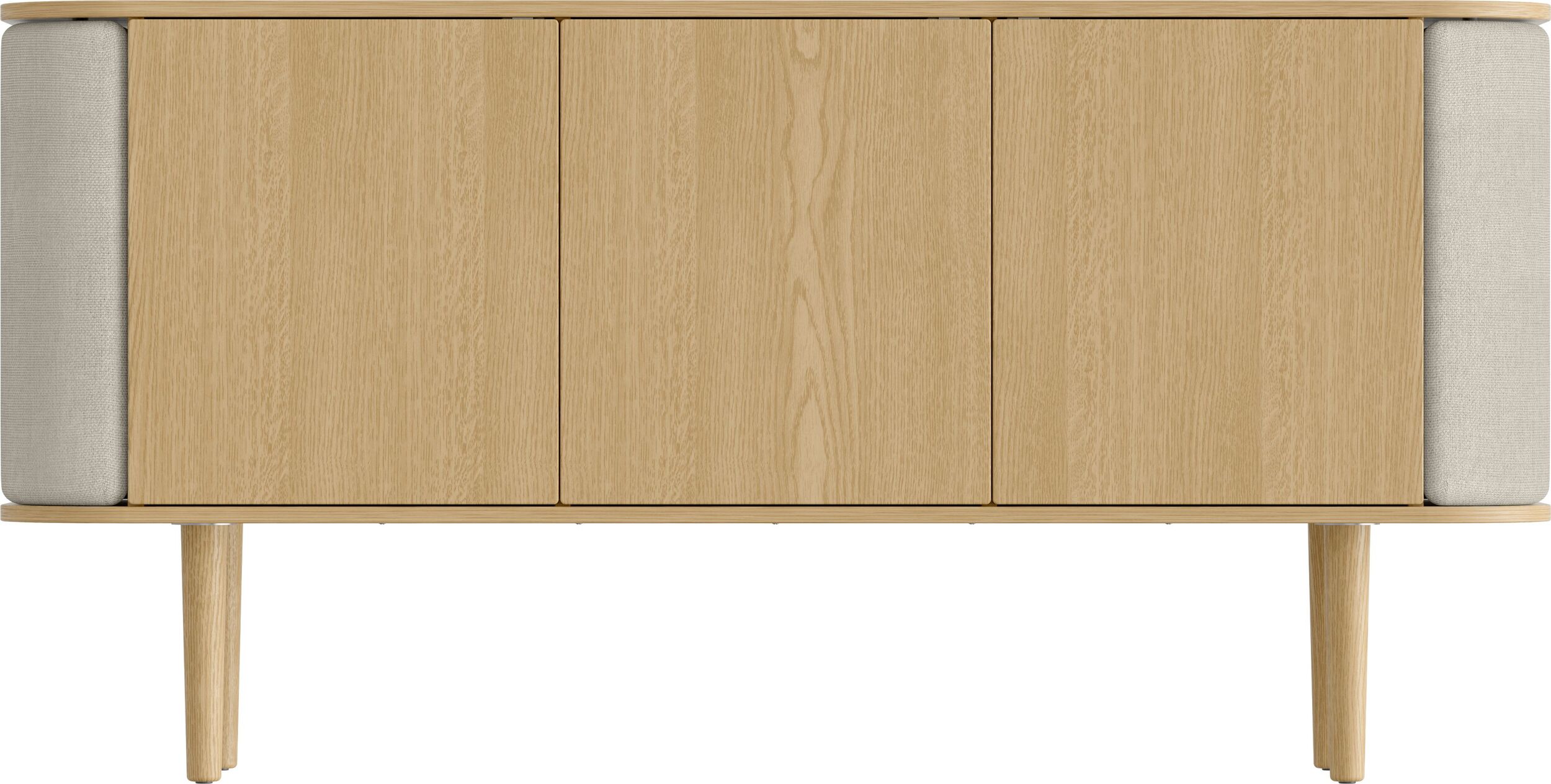Komoda trzydrzwiowa Treasures dąb i jasnopiaskowa tkanina