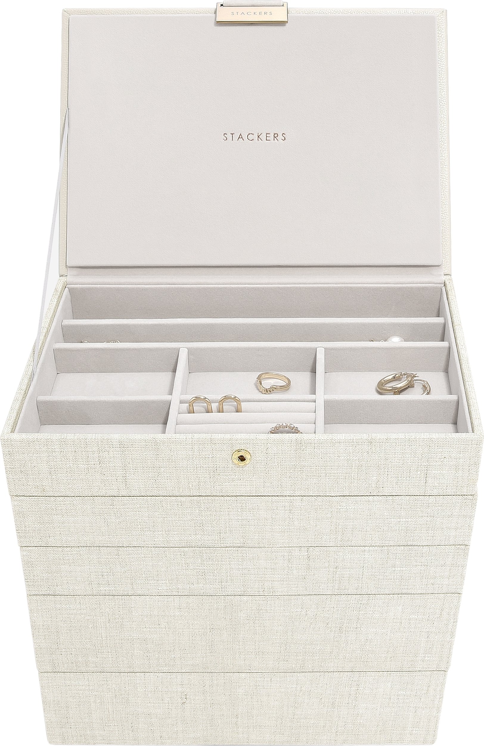 Szkatułka na biżuterię Stackers pięcioelementowa classic jasnobeżowa lniana