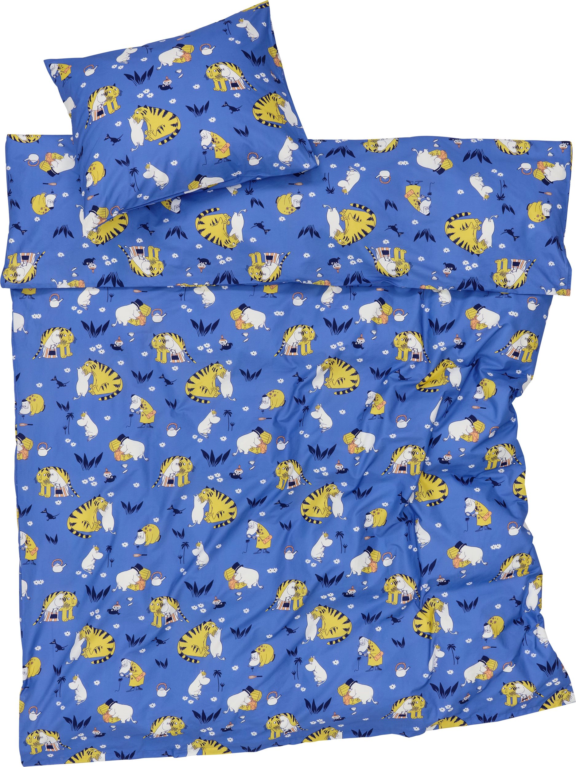 Pościel Arabia Finland Muminki Family 150 x 210 cm niebieska z poszewką na poduszkę 50 x 60 cm