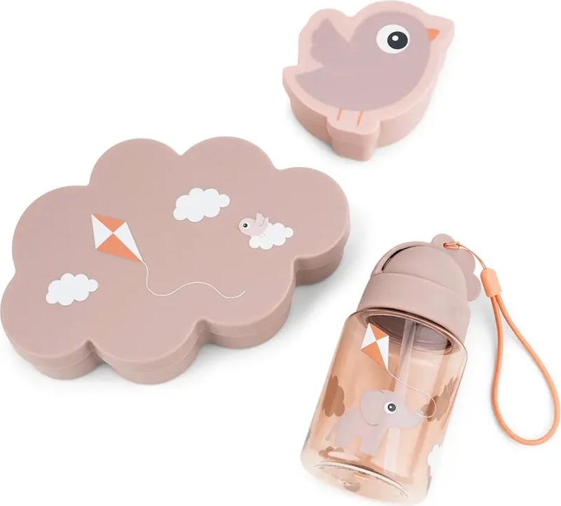 Lunchboxy dziecięce z bidonem ze słomką Playground różowe 3 el.