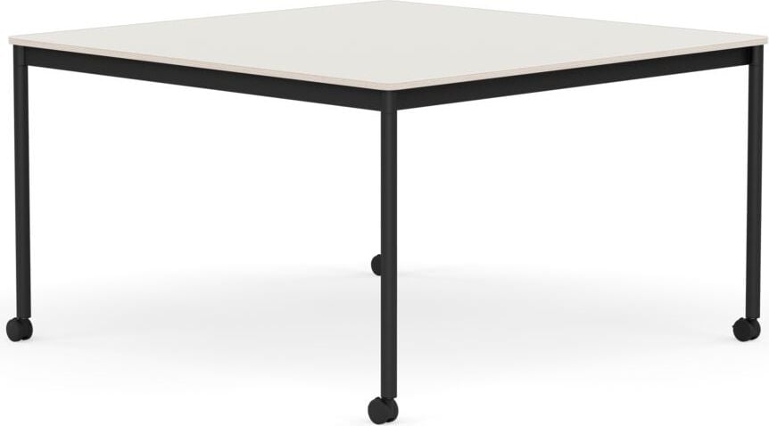 Stół na kółkach Base kwadratowy 128 cm biały nanolaminat nogi czarne