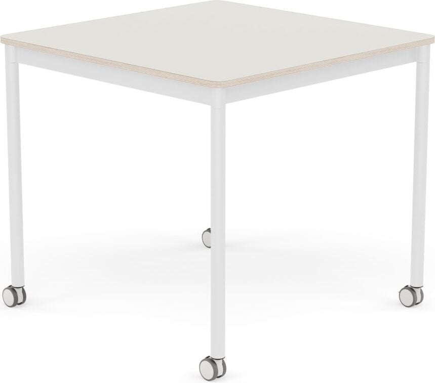 Stół na kółkach Base kwadratowy 80 cm biały nanolaminat nogi białe