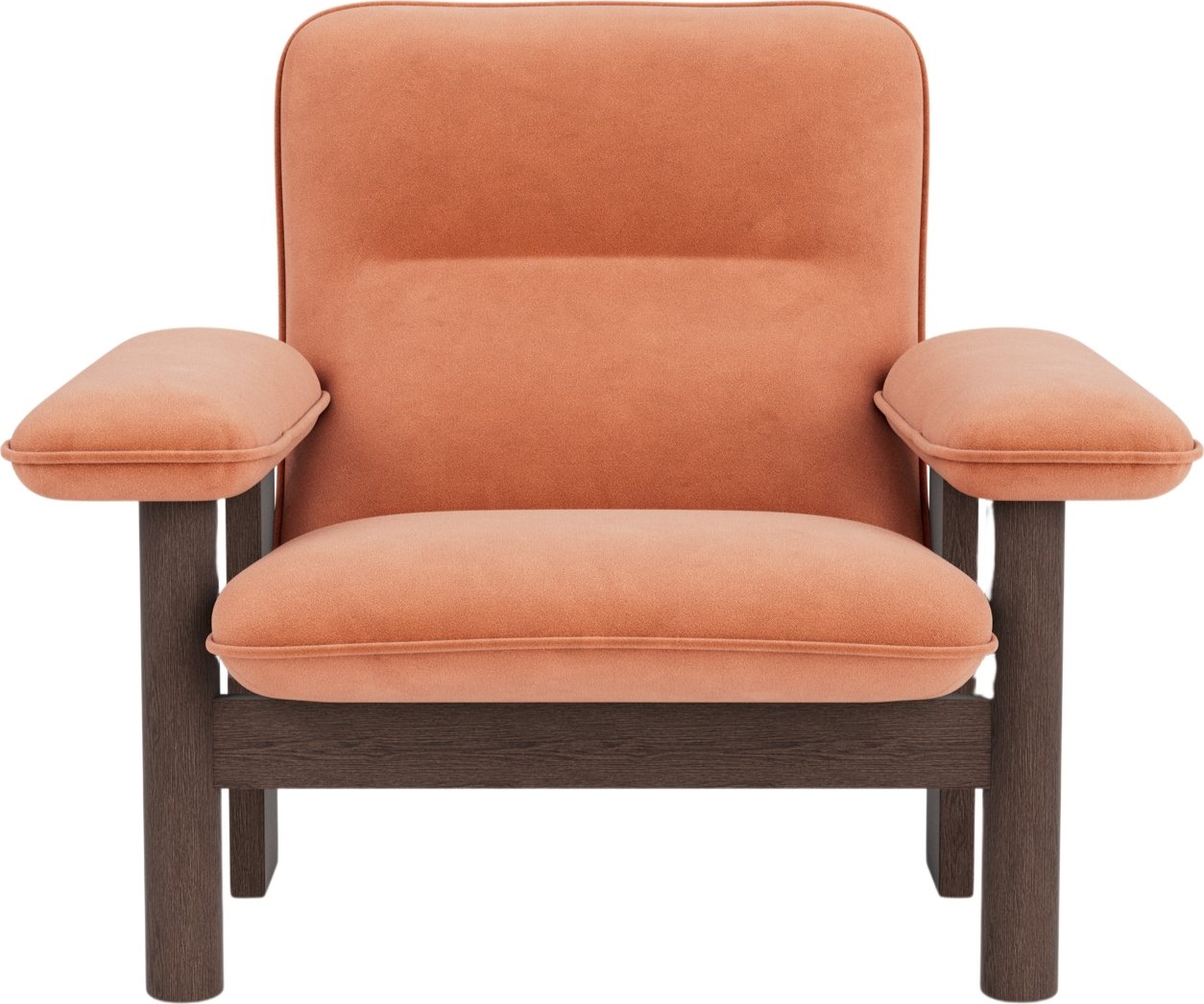 Fotel Brasilia różowy na ciemnych dębowych nogach