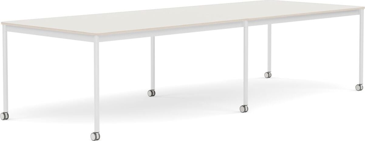 Stół na kółkach Base 110 x 300 cm biały nanolaminat nogi białe