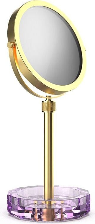 Lusterko kosmetyczne Kristall złoty mat z fioletową podstawką