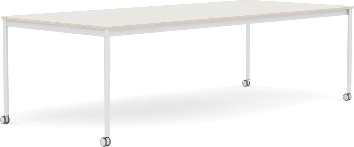 Stół na kółkach Base 110 x 250 cm biały nanolaminat nogi białe