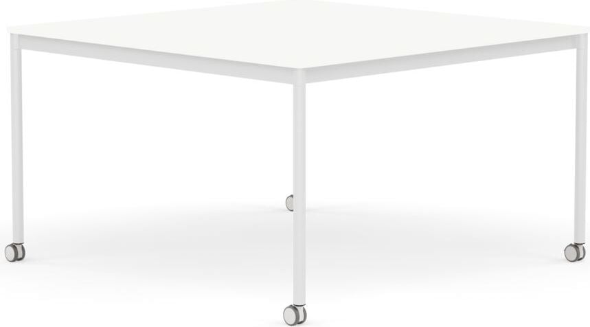 Stół na kółkach Base kwadratowy 128 cm biały laminowany ABS nogi białe